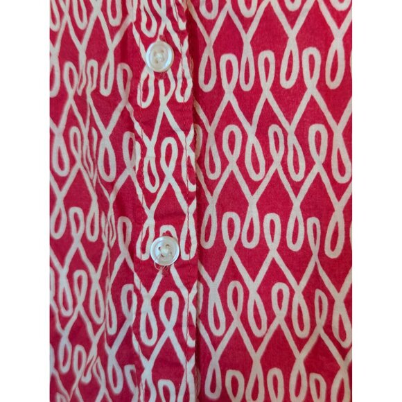 Crown & Ivy Womens XL Pink & White Button-Down Shirt With Geometric Print - Picture 2 of 6